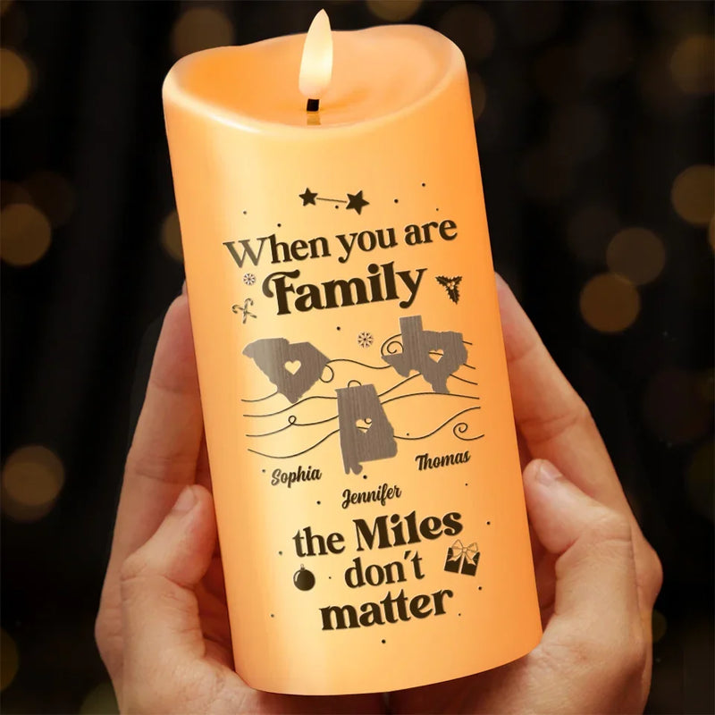Family Is Not Defined By Distance, But By Love - Family Personalized Custom LED Candle - Christmas Gift For Family Members
