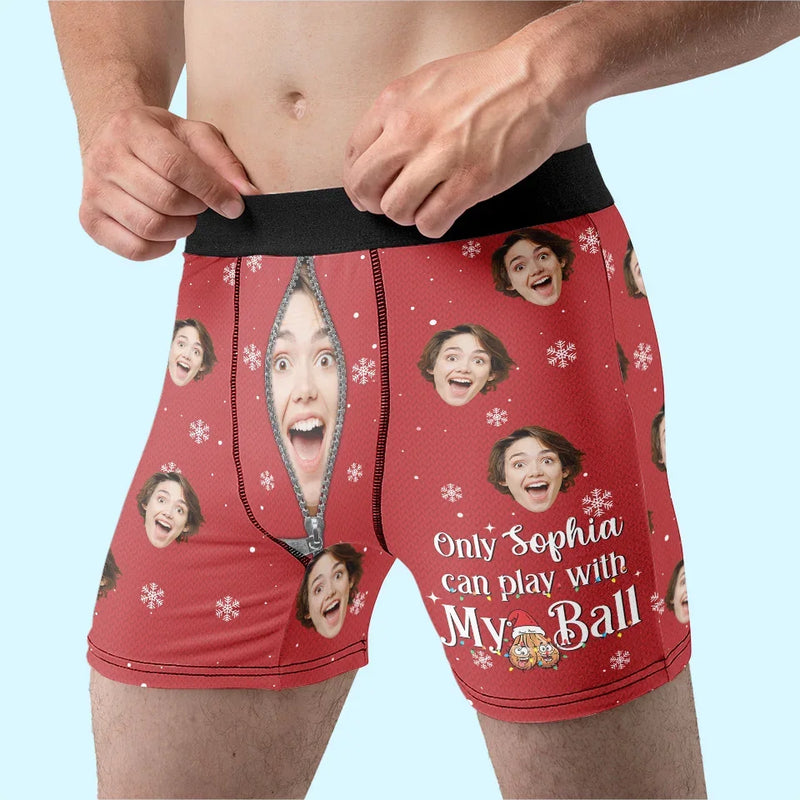 Custom Photo Only You Can Play With My Balls - Funny Personalized Custom Boxer Briefs, Men's Boxers - Christmas Gift For Boyfriend, Husband, Anniversary