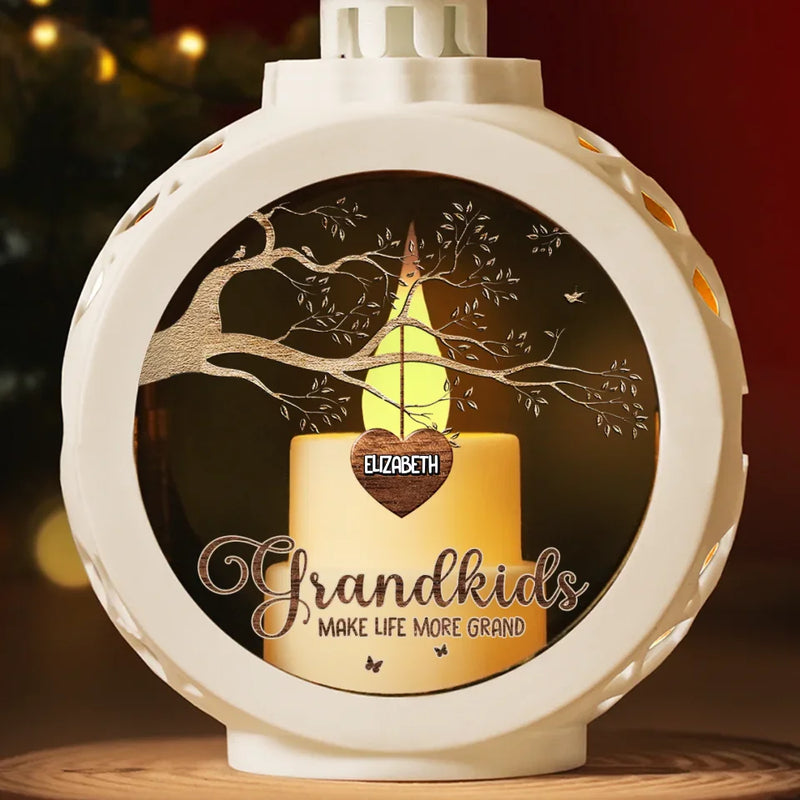 Grandkids Make Life More Grand - Family Personalized Custom Candlelight Lantern Ornament - Christmas Gift For Grandma, Grandpa, Grandkid