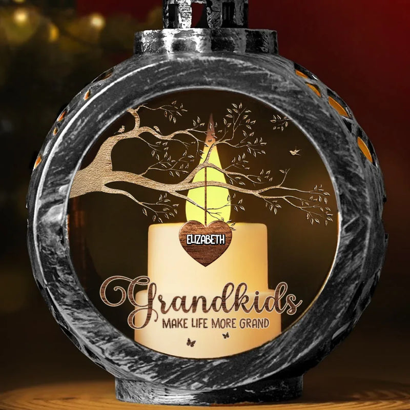 Grandkids Make Life More Grand - Family Personalized Custom Candlelight Lantern Ornament - Christmas Gift For Grandma, Grandpa, Grandkid