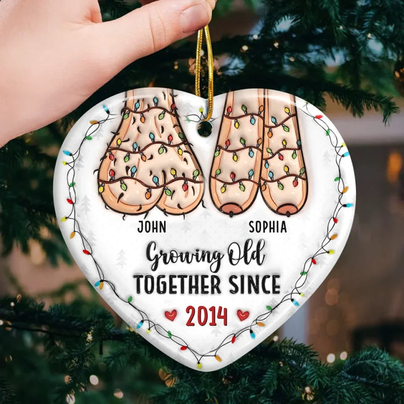 I Want To Grow Old With You - Couple Personalized Custom 3D Inflated Effect Printed Ornament - Ceramic Heart Shaped - Christmas Gift For Husband Wife, Anniversary