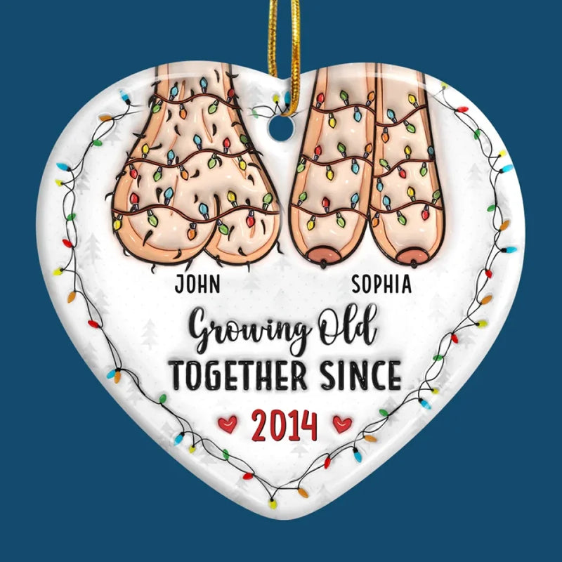 I Want To Grow Old With You - Couple Personalized Custom 3D Inflated Effect Printed Ornament - Ceramic Heart Shaped - Christmas Gift For Husband Wife, Anniversary