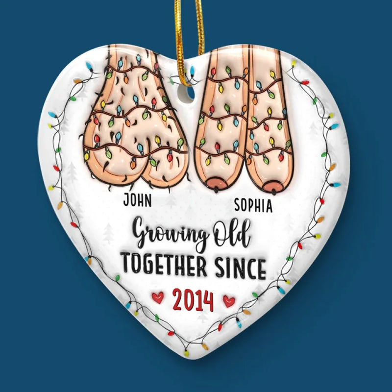 I Want To Grow Old With You - Couple Personalized Custom 3D Inflated Effect Printed Ornament - Ceramic Heart Shaped - Christmas Gift For Husband Wife, Anniversary