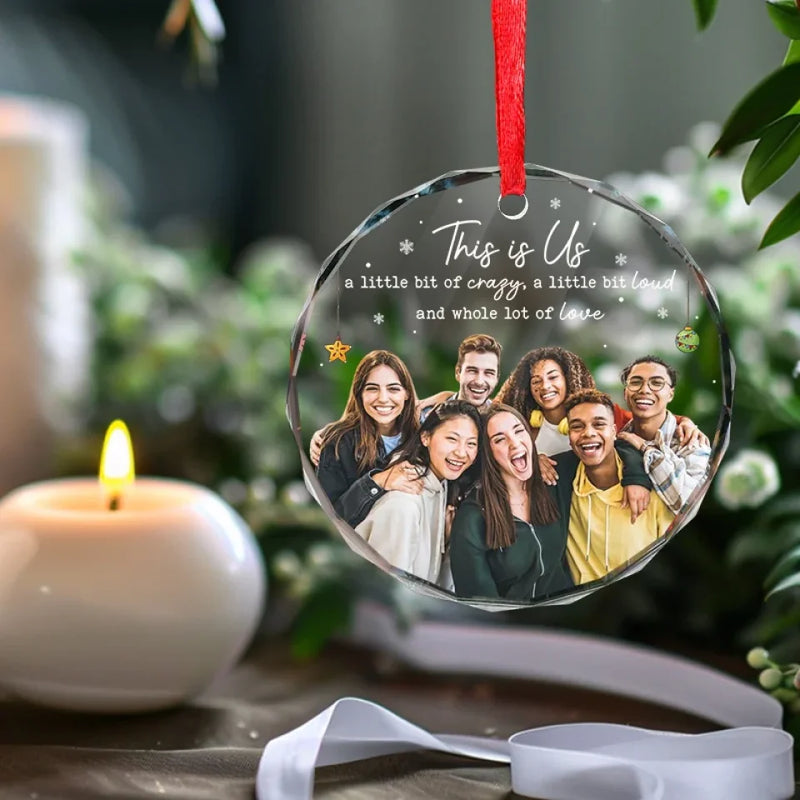 Custom Photo This Is Us, A Whole Lot Of Love - Bestie Personalized Custom Circle Glass Ornament - Christmas Gift For Best Friends, BFF, Sisters