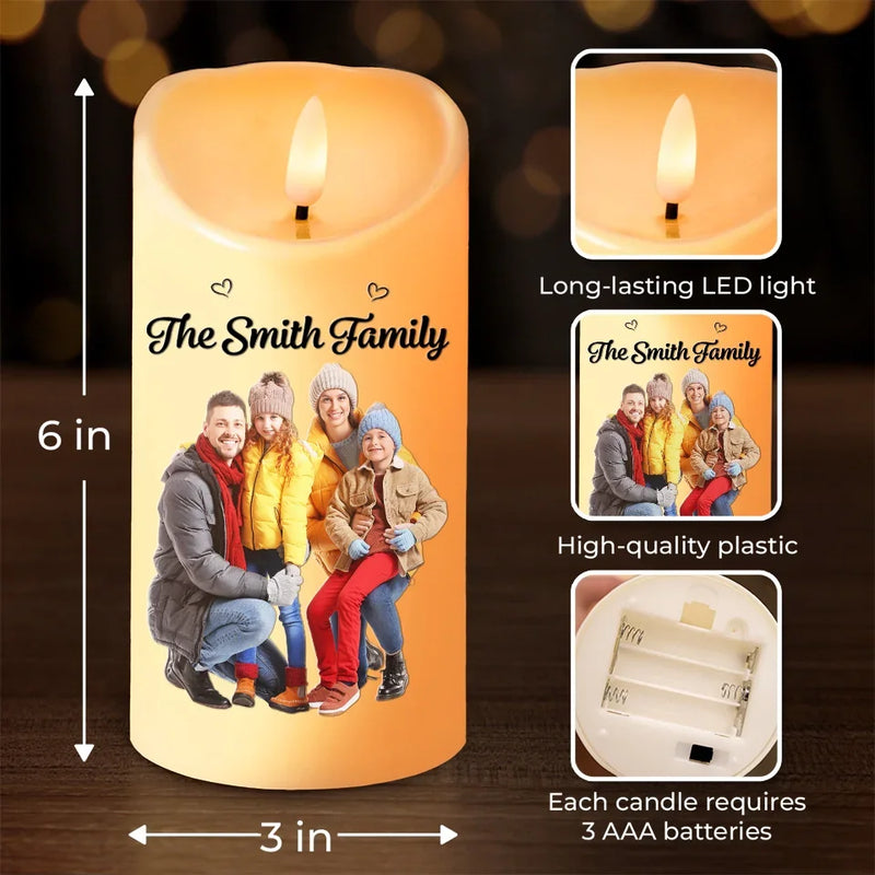 Custom Photo Forever Grateful For These Family Moments - Family Personalized Custom LED Candle - Christmas Gift For Family Members