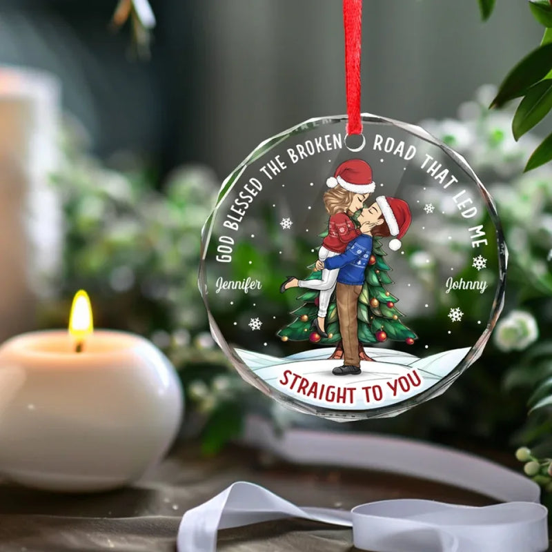 My Favorite Place In All The World Is Next To You - Couple Personalized Custom Circle Glass Ornament - Christmas Gift For Husband Wife, Anniversary