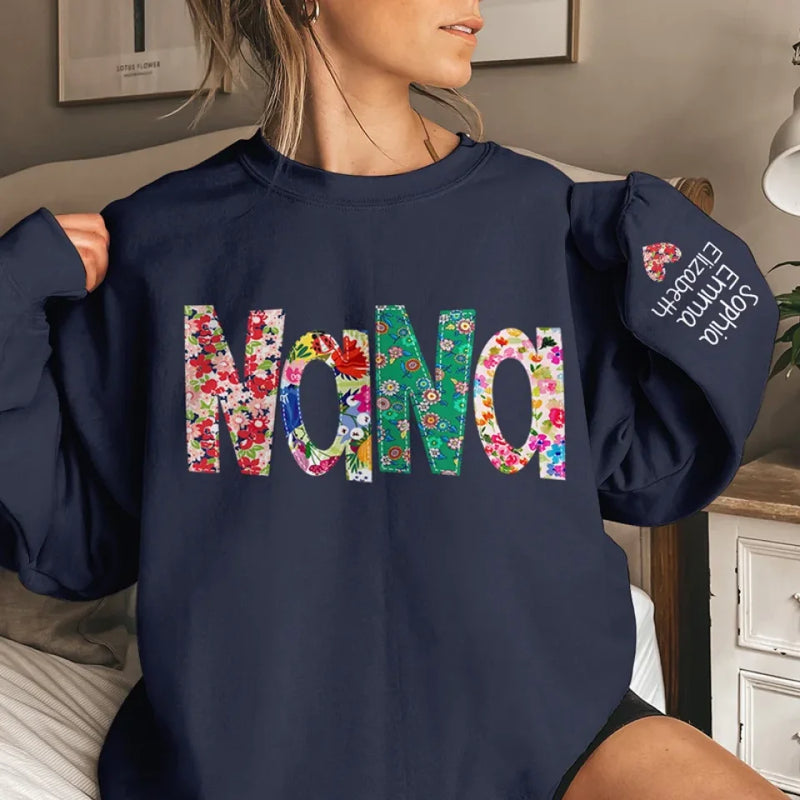 The Influence Of A Mother’s Love Is Endless - Family Personalized Custom Unisex Sweatshirt With Design On Sleeve - Christmas Gift For Mom, Grandma