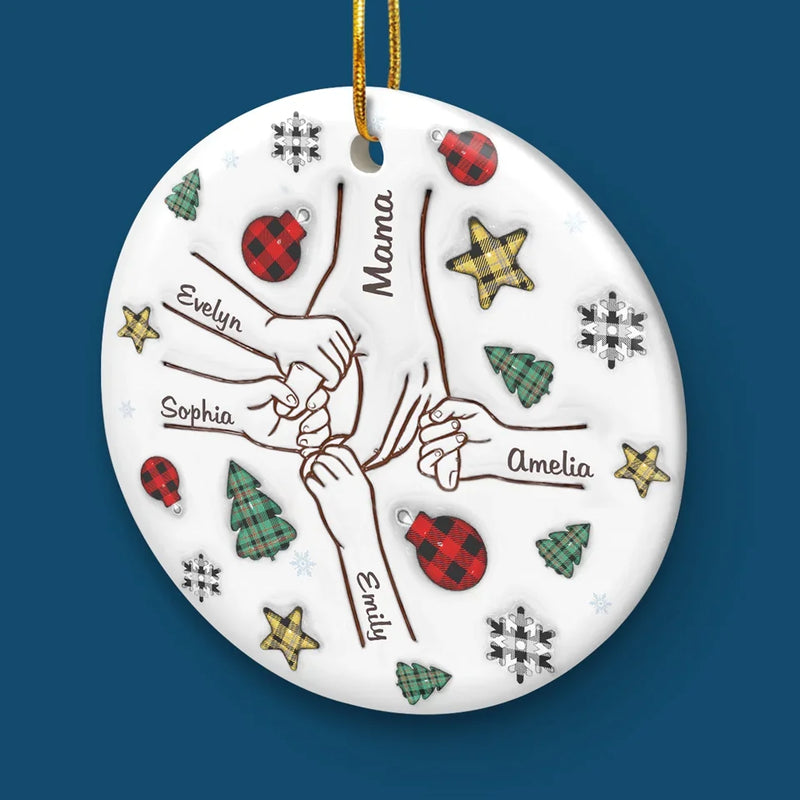 Mom's Hand, My Constant Guide - Family Personalized Custom 3D Inflated Effect Printed Ornament - Ceramic Round Shaped - Christmas Gift For Mom, Grandma