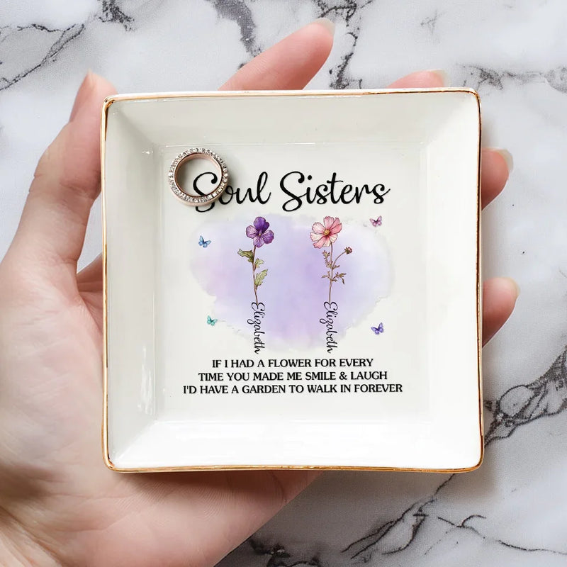 Friends Are Petals On The Flower Of Happiness - Bestie Personalized Custom Jewelry Dish - Gift For Best Friends, BFF, Sisters