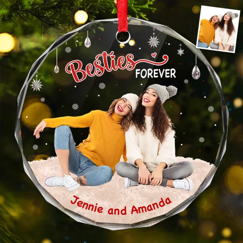 Custom Photo Forever Grateful For Our Bond - Bestie Personalized Custom Circle Glass Ornament - Christmas Gift For Best Friends, BFF, Sisters, Coworker