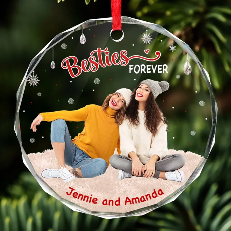 Custom Photo Forever Grateful For Our Bond - Bestie Personalized Custom Circle Glass Ornament - Christmas Gift For Best Friends, BFF, Sisters, Coworker