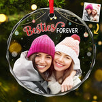 Custom Photo Besties Forever - Bestie Personalized Custom Circle Glass Ornament - Christmas Gift For Best Friends, BFF, Sisters, Coworker