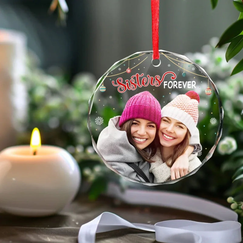 Custom Photo Besties Forever - Bestie Personalized Custom Circle Glass Ornament - Christmas Gift For Best Friends, BFF, Sisters, Coworker