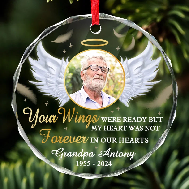 Custom Photo We Keep You In Our Hearts And Our Minds - Memorial Personalized Custom Circle Glass Ornament - Sympathy Gift, Christmas Gift For Family Members