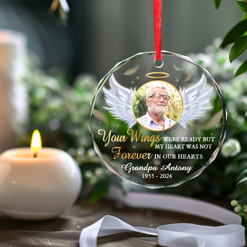 Custom Photo We Keep You In Our Hearts And Our Minds - Memorial Personalized Custom Circle Glass Ornament - Sympathy Gift, Christmas Gift For Family Members