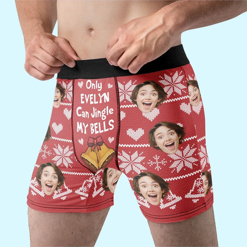 Custom Photo Only Me Can Jingle Your Bells - Funny Personalized Custom Boxer Briefs, Men's Boxers - Christmas Gift For Boyfriend, Husband, Anniversary