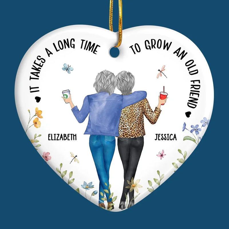 I Wanna Spend Time To Grow Old With You - Bestie Personalized Custom Ornament - Ceramic Heart Shaped - Christmas Gift For Best Friends, BFF, Sisters