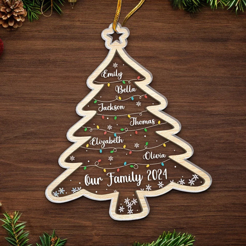 Our Christmas Tree Shines With The Love Of Family - Family Personalized Custom Ornament - Acrylic Custom Shaped - Christmas Gift For Family Members