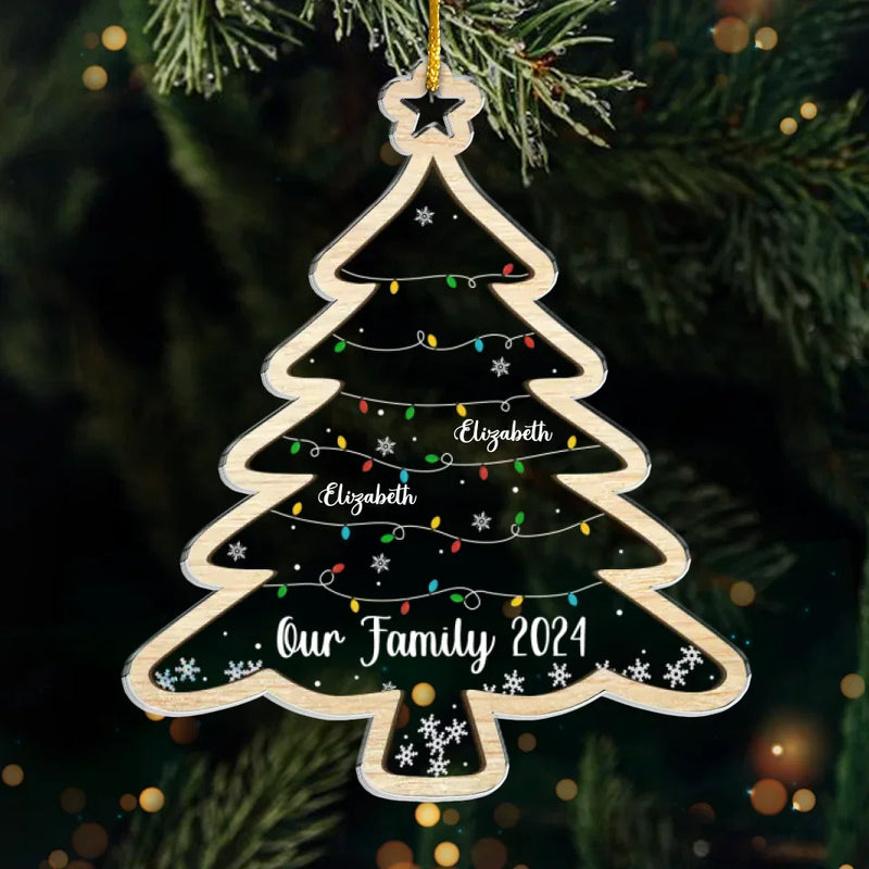 Our Christmas Tree Shines With The Love Of Family - Family Personalized Custom Ornament - Acrylic Custom Shaped - Christmas Gift For Family Members
