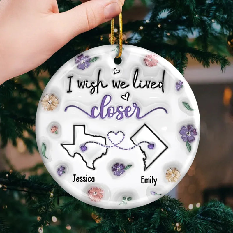 Long Distance No Matter The Distance, Friends Stay Close In Heart - Bestie Personalized Custom 3D Inflated Effect Printed Ornament - Ceramic Round Shaped - Christmas Gift For Best Friends, BFF, Sisters
