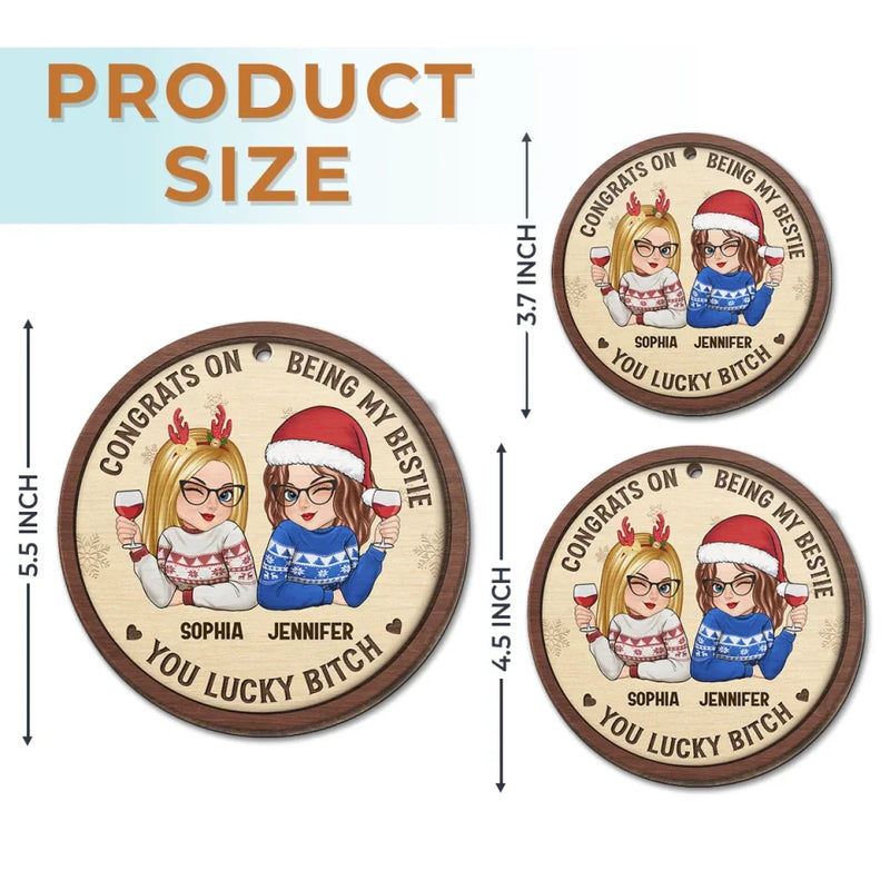 Happiness Is Your Best Friend Being Your Sister - Bestie Personalized Custom Ornament - Wood Custom Shaped - Christmas Gift For Best Friends, BFF, Sisters