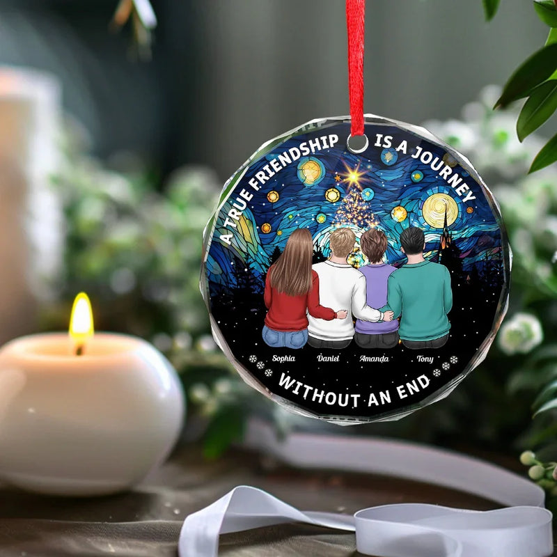 A True Friendship Is A Journey Without An End - Bestie Personalized Custom Circle Glass Ornament - Christmas Gift For Best Friends, BFF, Sisters