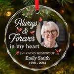 Custom Photo Memorial Cardinal Christmas Decor - Personalized Glass Ornament