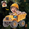 Photo personnalisée du petit conducteur de camion de chantier professionnel - Décoration familiale personnalisée - Forme personnalisée en acrylique - Cadeau de Noël pour enfants