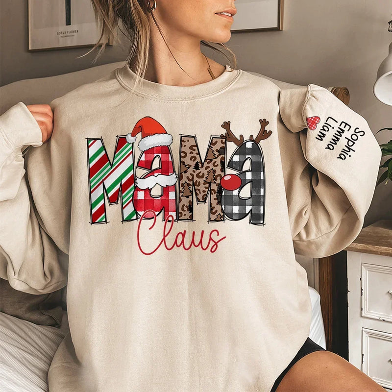 Grandma’s Love Shines Brightest At Christmas		- Family Personalized Custom Unisex Sweatshirt With Design On Sleeve - Christmas Gift For Mom, Grandma