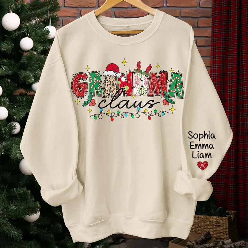 Grandma’s Love Fills Christmas With Joy - Family Personalized Custom Unisex Sweatshirt With Design On Sleeve - Christmas Gift For Mom, Grandma