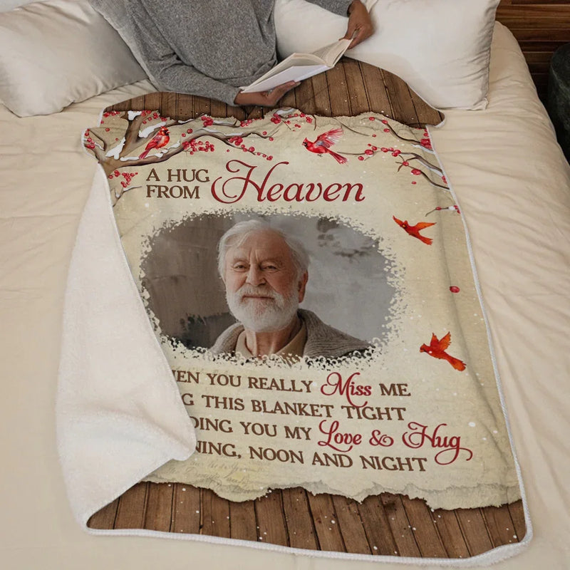 Custom Photo In Heaven’s Embrace, Forever At Peace - Memorial Personalized Custom Blanket - Sympathy Gift, Christmas Gift For Family Members