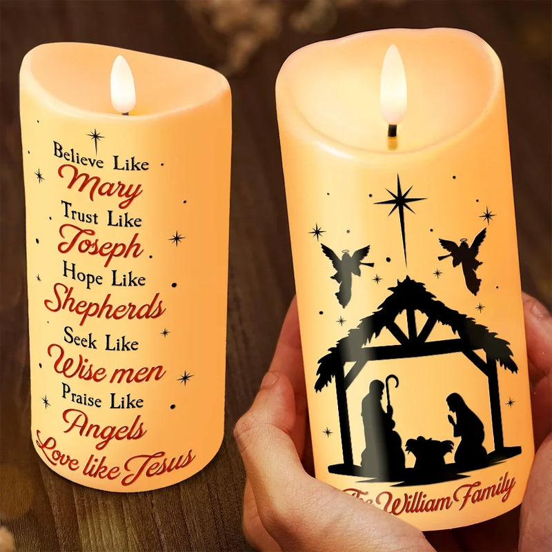 The Nativity Scene Is A Timeless Reminder Of God's Love - Family Personalized Custom LED Candle - Christmas Gift For Family Members