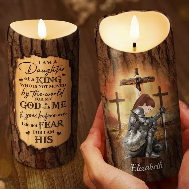 As A Warrior Of God And The Son Of The King, I Carry His Strength Within Me - Family Personalized Custom LED Candle - Christmas Gift For Yourself, Best Friends, Sisters, Family Members