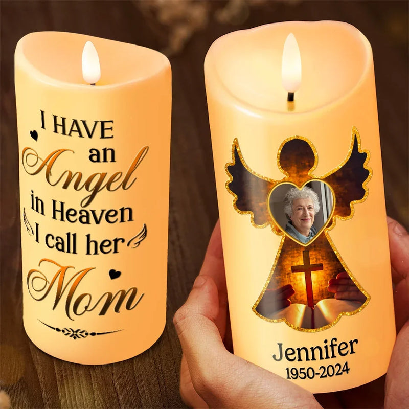 Custom Photo I May Not See You, But I Know I Have An Angel In Heaven Watching Over Me - Memorial Personalized Custom LED Candle - Sympathy Gift, Christmas Gift For Family Members