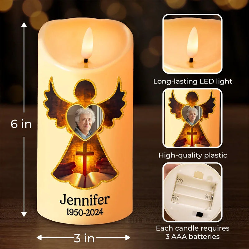Custom Photo I May Not See You, But I Know I Have An Angel In Heaven Watching Over Me - Memorial Personalized Custom LED Candle - Sympathy Gift, Christmas Gift For Family Members