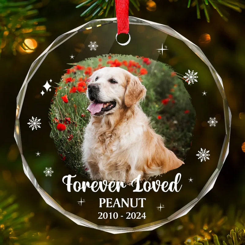Custom Photo Forever Loved You, Always In My Heart - Memorial Personalized Custom Circle Glass Ornament - Sympathy Gift, Christmas Gift For Pet Owners, Pet Lovers