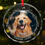 Custom Photo My Heart Will Always Wear The Pawprints Left By You - Memorial Personalized Custom Circle Glass Ornament - Christmas Gift, Sympathy Gift For Dog Lovers