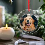 Custom Photo My Heart Will Always Wear The Pawprints Left By You - Memorial Personalized Custom Circle Glass Ornament - Christmas Gift, Sympathy Gift For Dog Lovers