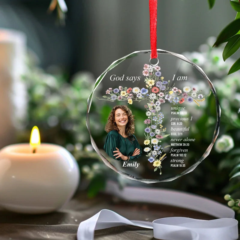 Custom Photo I Believe In Myself - Affirmation Personalized Custom Circle Glass Ornament - Christmas Gift For Yourself