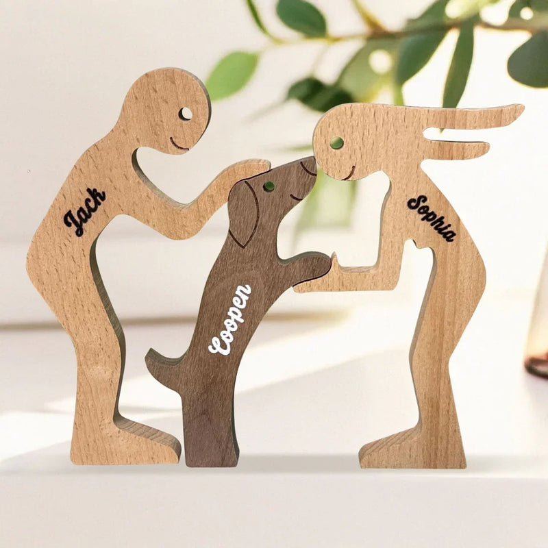 Love Makes A Family - Dog & Cat Personalized Custom Shaped Wooden Art Puzzle - Wooden Pet Carvings, Wood Sculpture Table Ornaments, Carved Wood Decor - Gift For Pet Owners, Pet Lovers