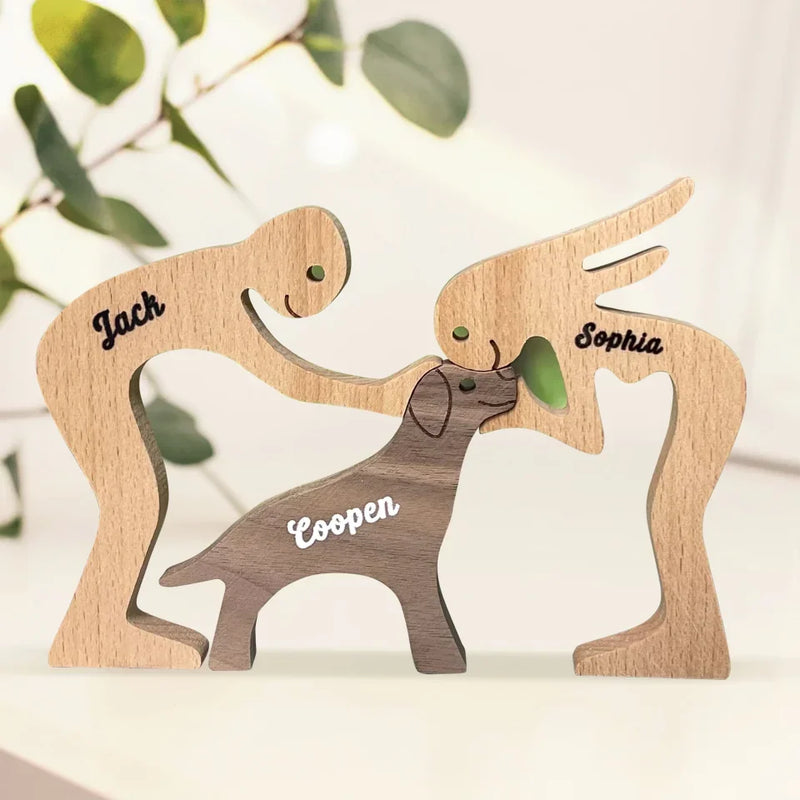 Love Makes A Family - Dog & Cat Personalized Custom Shaped Wooden Art Puzzle - Wooden Pet Carvings, Wood Sculpture Table Ornaments, Carved Wood Decor - Gift For Pet Owners, Pet Lovers