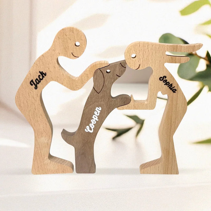 The Love Of A Family Is Life's Greatest Blessing - Dog & Cat Personalized Custom Shaped Wooden Art Puzzle - Wooden Pet Carvings, Wood Sculpture Table Ornaments, Carved Wood Decor - Gift For Couple, Dog Lovers