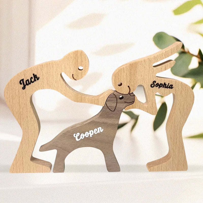 The Love Of A Family Is Life's Greatest Blessing - Dog & Cat Personalized Custom Shaped Wooden Art Puzzle - Wooden Pet Carvings, Wood Sculpture Table Ornaments, Carved Wood Decor - Gift For Couple, Dog Lovers