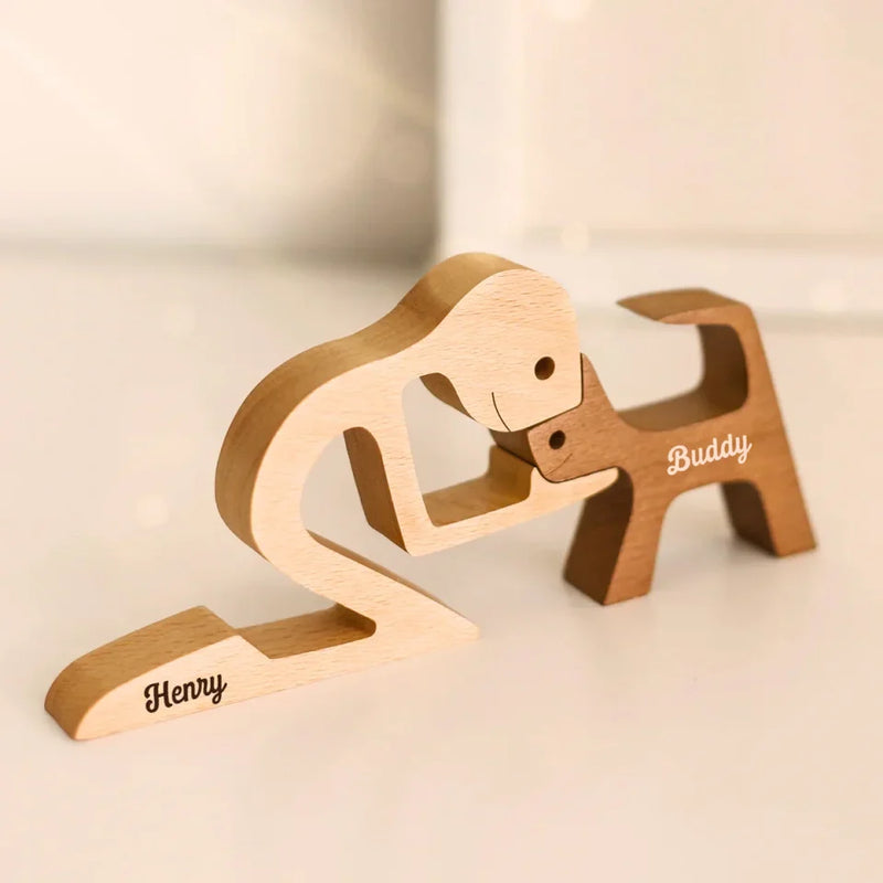 The Love Of A Family Is Life's Greatest Blessing - Dog & Cat Personalized Custom Shaped Wooden Art Puzzle - Wooden Pet Carvings, Wood Sculpture Table Ornaments, Carved Wood Decor - Gift For Couple, Dog Lovers