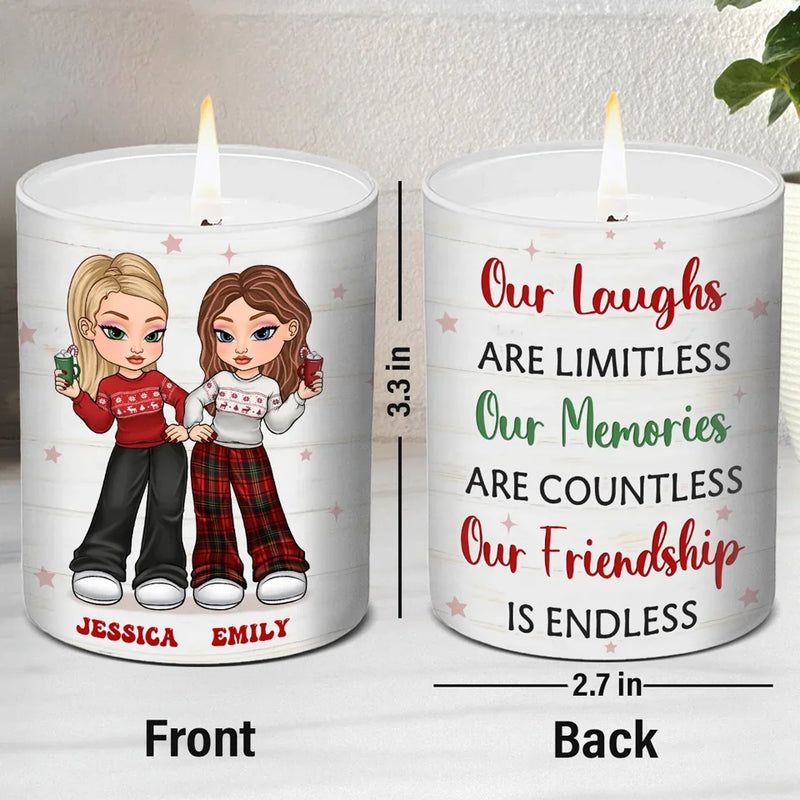 Our Friendship Is Endless - Bestie Personalized Custom Smokeless Scented Candle - Christmas Gift For Best Friends, BFF, Sisters