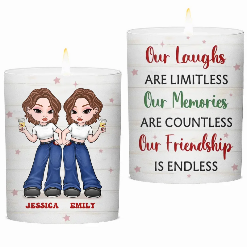 Our Friendship Is Endless - Bestie Personalized Custom Smokeless Scented Candle - Christmas Gift For Best Friends, BFF, Sisters