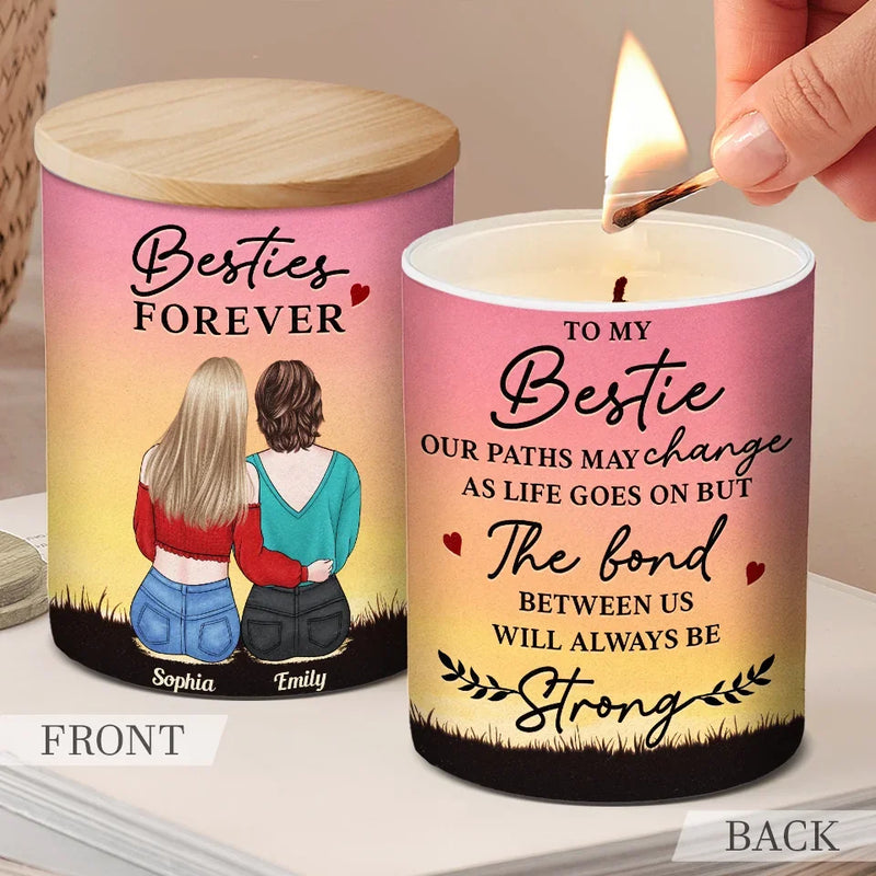 Family Forever - Bestie Personalized Custom Smokeless Scented Candle - Christmas Gift For Family Members, Best Friends, BFF, Sisters