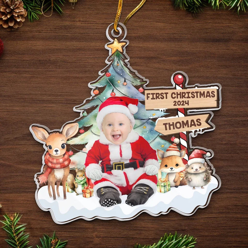 Custom Photo Under The Mistletoe With My Little Bundle Of Joy - Family Personalized Custom Ornament - Acrylic Custom Shaped - New Arrival, Christmas Gift For Baby Kids, Newborn Baby, First Christmas AMZ