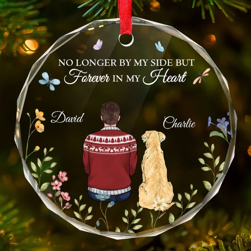 No Longer By My Side But Forever In My Heart - Memorial Personalized Custom Circle Glass Ornament - Sympathy Gift, Christmas Gift For Pet Owners, Pet Lovers
