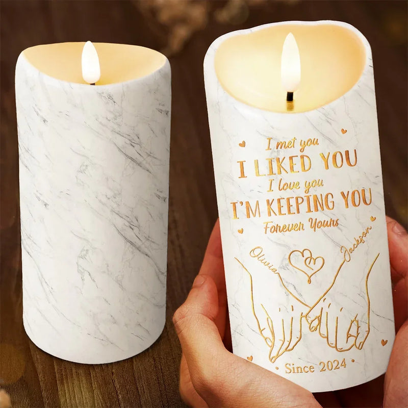 Two Hearts, One Grip - Couple Personalized Custom LED Candle - Christmas Gift For Husband Wife, Anniversary